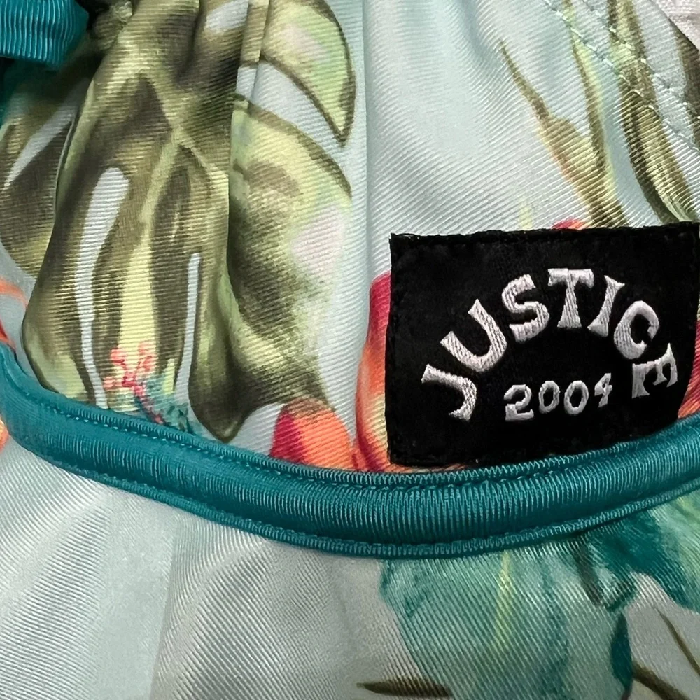 Justice Girls Teal Tropical Ruffle Tankini Swimsuit 2-Piece Small (Tag Removed)